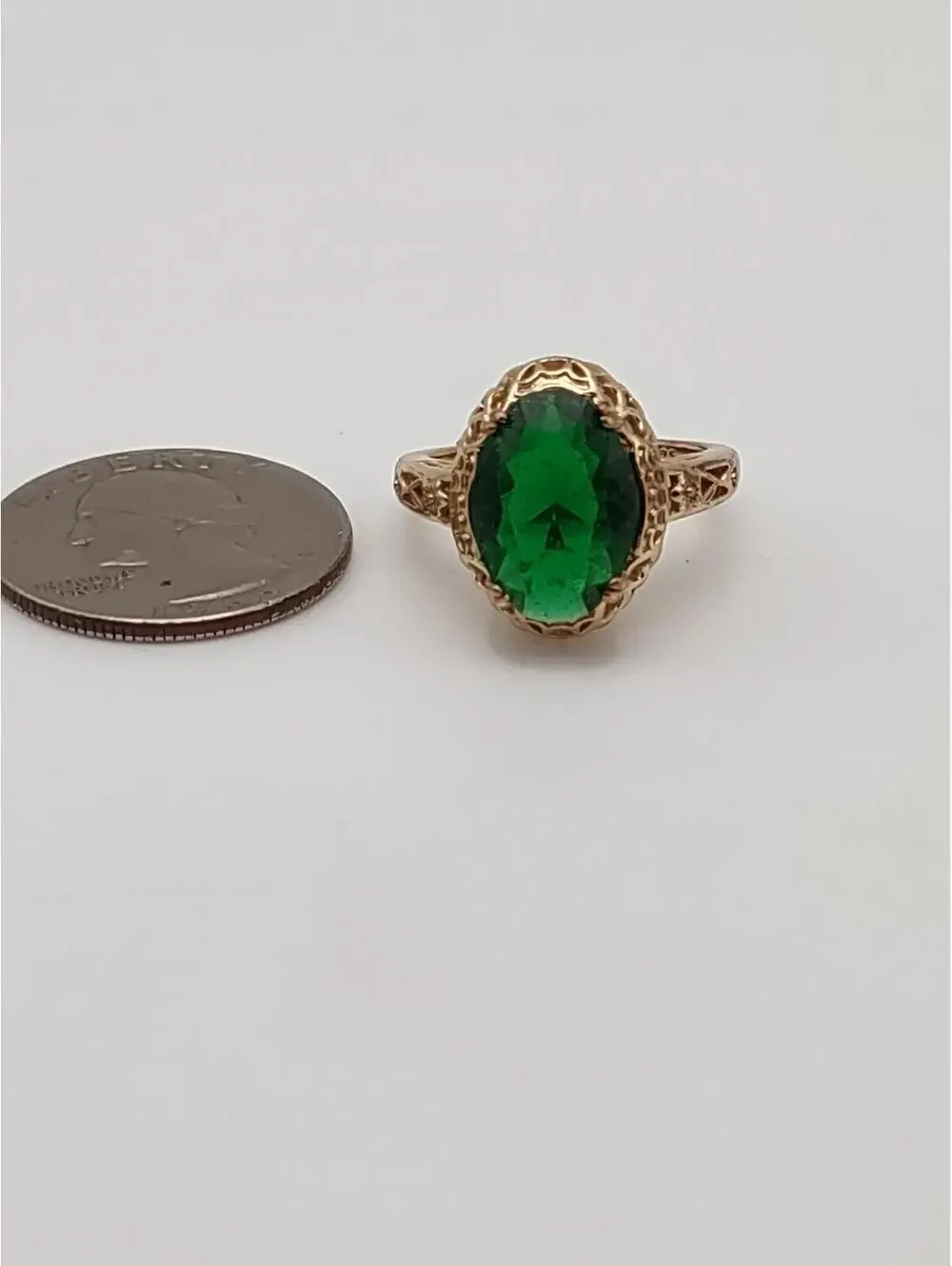 Victorian Style S925 Gold Plated Emerald Ring Size 8
